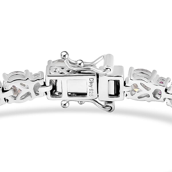 D'Joy Moissanite And Madagascar Pink Sapphire 12.00 Ctw Dream Weaver Bracelet In Rhodium Over Sterling Silver (7.25 In)