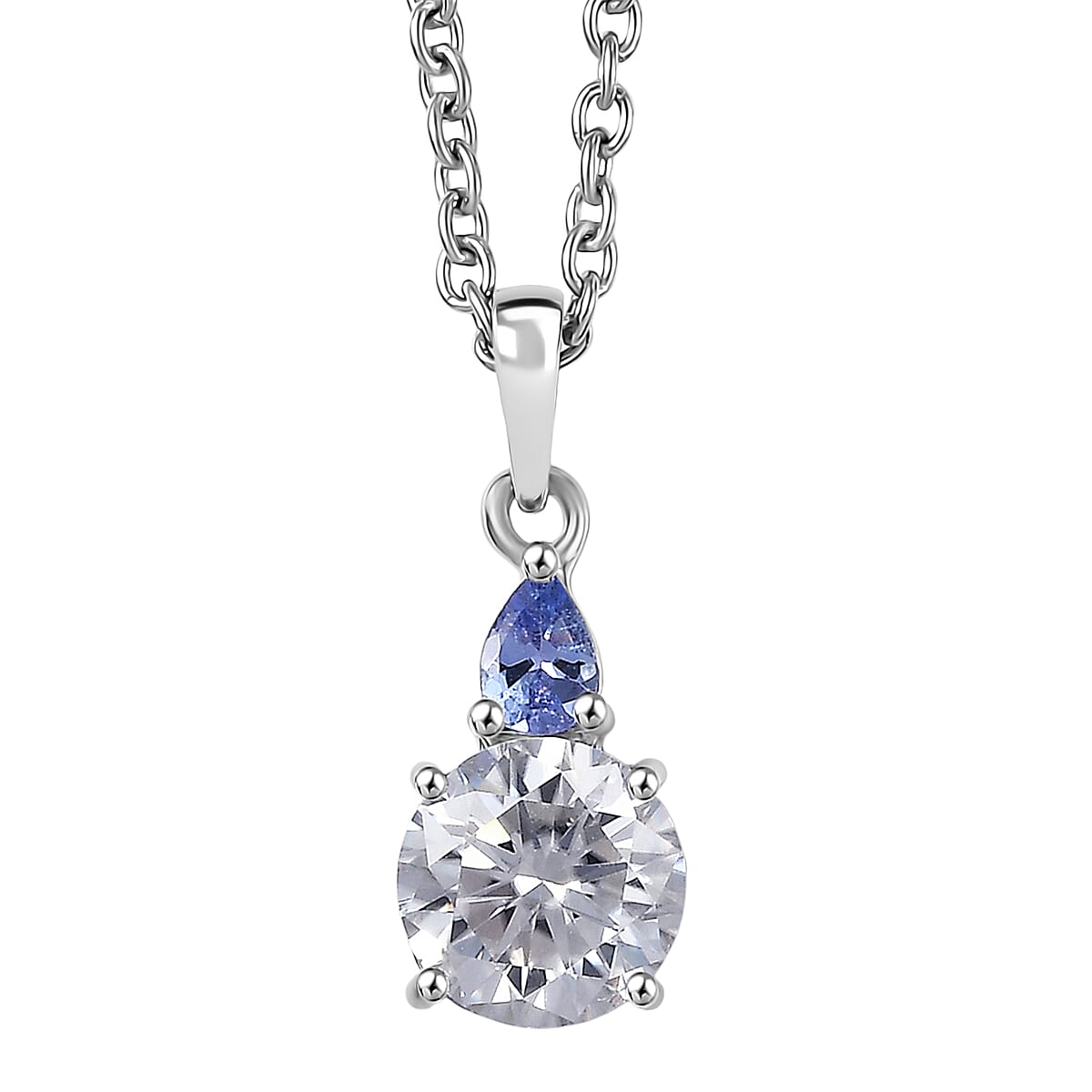 D'Joy Moissanite and Tanzanite 1.35 ctw Pendant Necklace in Rhodium Over Sterling Silver 20 Inches