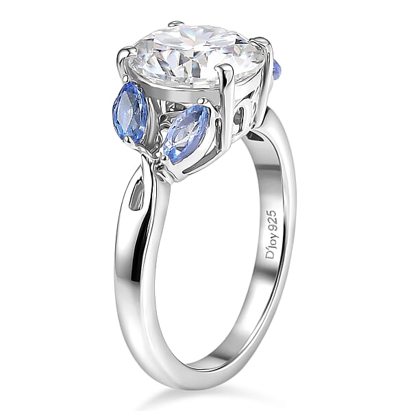 D'Joy Moissanite And Tanzanite 2.25 Ctw Twilight Spark Ring In Rhodium Over Sterling Silver
