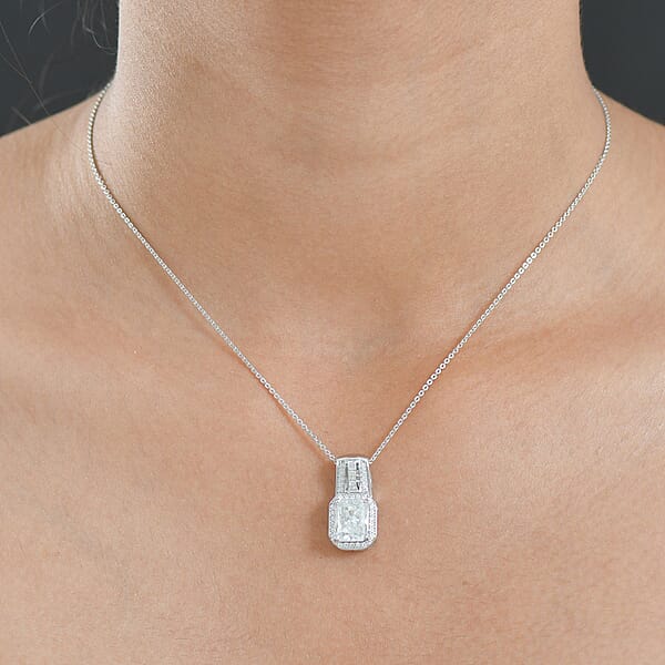 D'Joy Moissanite Art Deco Pendant Necklace In Rhodium Over Sterling Silver 2.90 Ctw (20 Inches)