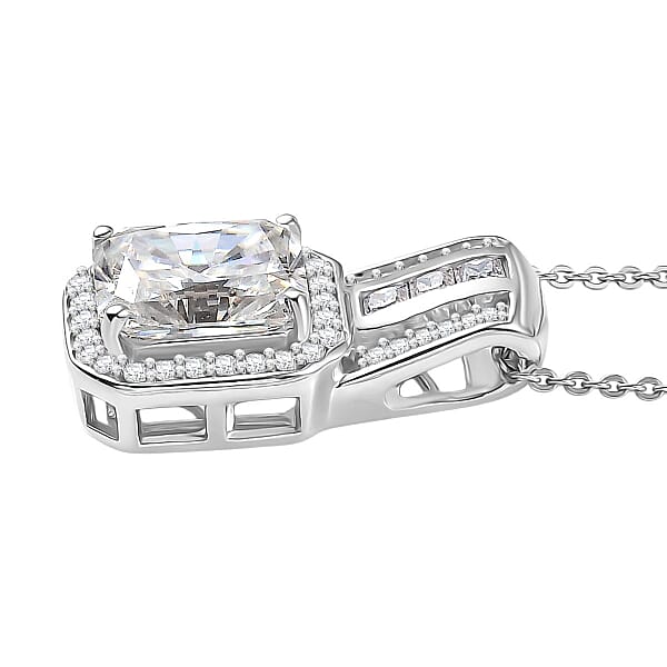 D'Joy Moissanite Art Deco Pendant Necklace In Rhodium Over Sterling Silver 2.90 Ctw (20 Inches)