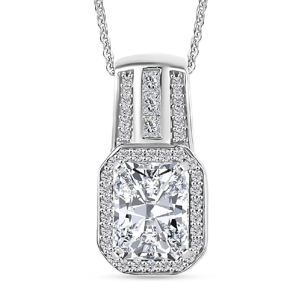 D'Joy Moissanite Art Deco Pendant Necklace in Rhodium Over Sterling Silver 2.90 ctw (20 Inches)