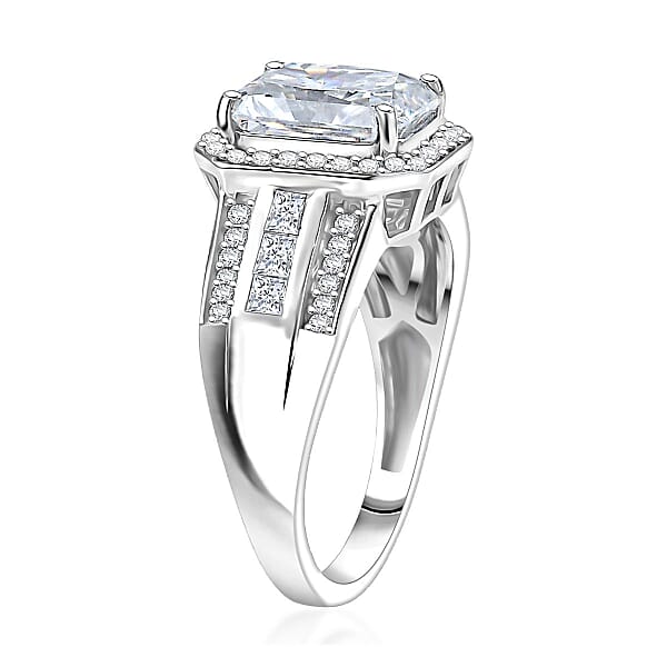 D'Joy Moissanite Art Deco Ring In Rhodium Over Sterling Silver 3.10 Ctw