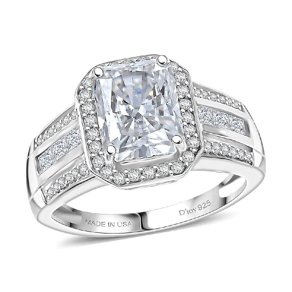 D'Joy Moissanite Art Deco Ring in Rhodium Over Sterling Silver 3.10 ctw
