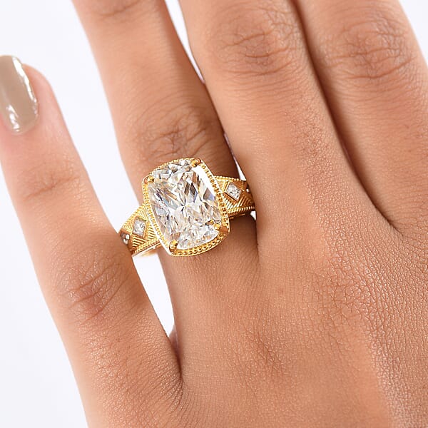 D'Joy Moissanite Celebrity Ring In 18K Vermeil YG Over Sterling Silver 7.60 Ctw