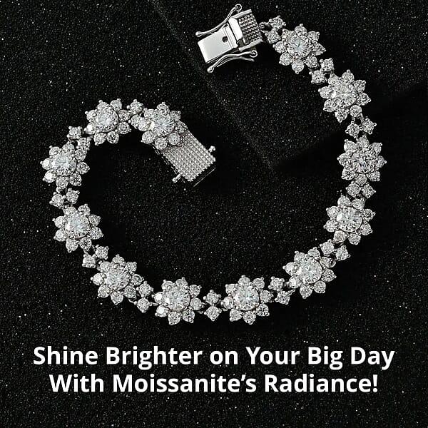 D'Joy Moissanite Floral Bracelet In Rhodium Over Sterling Silver Moissanite Jewelry Birthday Anniversary Gift For Her (6.50 In) 10.60 Ctw