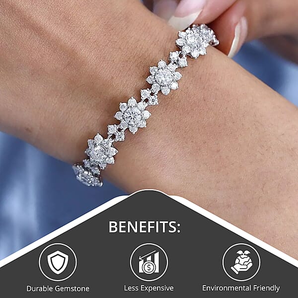 D'Joy Moissanite Floral Bracelet In Rhodium Over Sterling Silver Moissanite Jewelry Birthday Anniversary Gift For Her (6.50 In) 10.60 Ctw