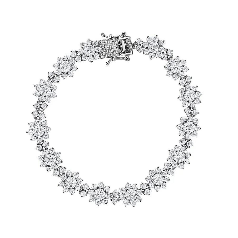D'Joy Moissanite Floral Bracelet in Rhodium Over Sterling Silver Moissanite Jewelry Birthday Anniversary Gift For Her (6.50 In) 10.60 ctw