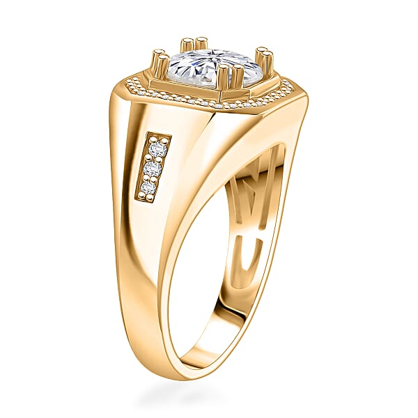 D'Joy Moissanite Halo Men's Ring In 18K Vermeil YG Over Sterling Silver 2.00 Ctw