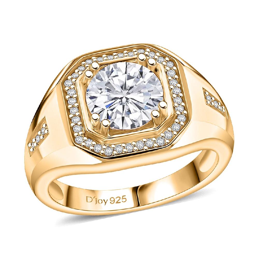 D'Joy Moissanite Halo Men's Ring in 18K Vermeil YG Over Sterling Silver 2.00 ctw