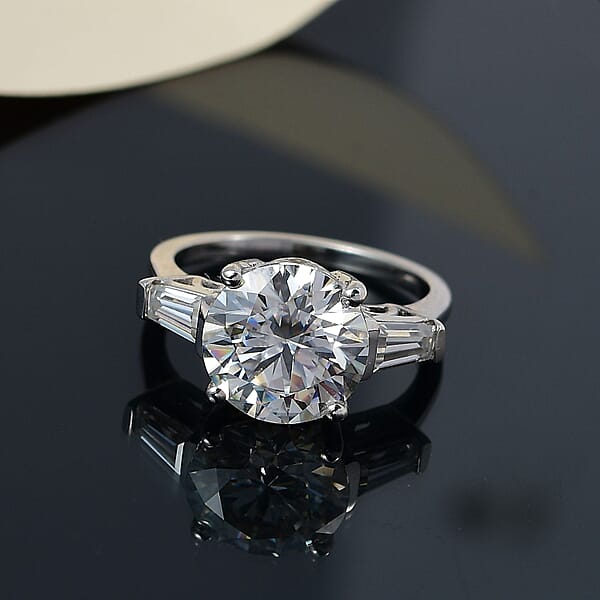 D'Joy Moissanite Heart & Arrow Cut Ring In Rhodium Over Sterling Silver 3.90 Ctw