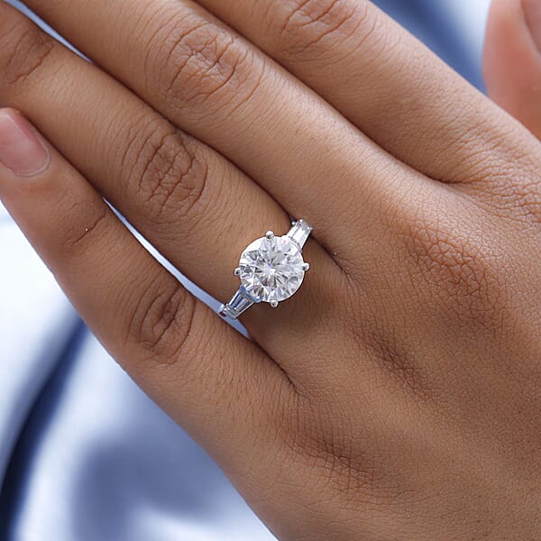 D'Joy Moissanite Heart & Arrow Cut Ring In Rhodium Over Sterling Silver 3.90 Ctw