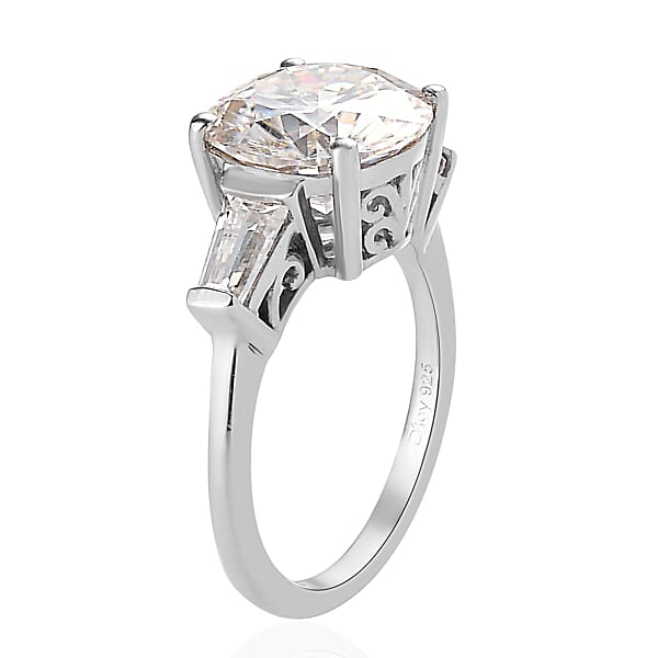 D'Joy Moissanite Heart & Arrow Cut Ring In Rhodium Over Sterling Silver 3.90 Ctw