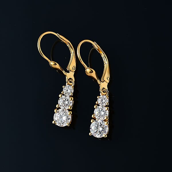 D'Joy Moissanite Lever Back Earrings In Vermeil YG Over Sterling Silver 1.50 Ctw