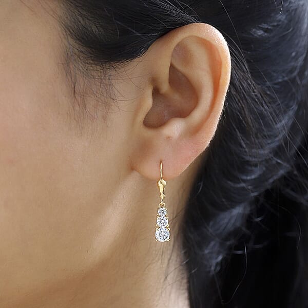 D'Joy Moissanite Lever Back Earrings In Vermeil YG Over Sterling Silver 1.50 Ctw