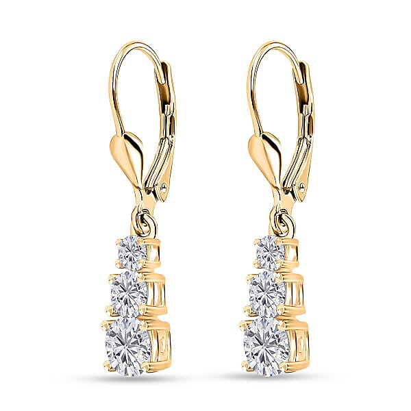 D'Joy Moissanite Lever Back Earrings In Vermeil YG Over Sterling Silver 1.50 Ctw