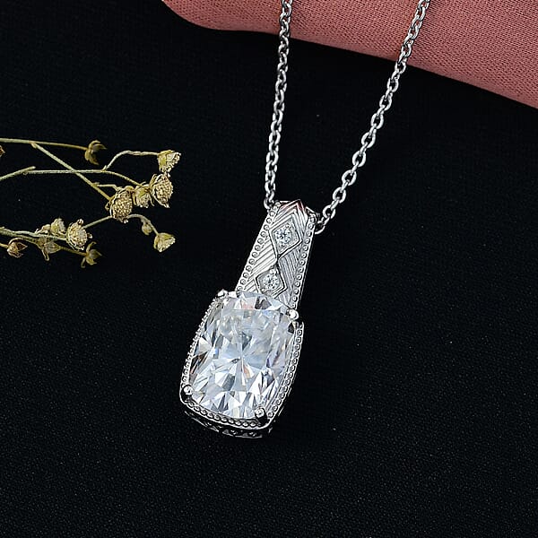 D'Joy Moissanite Pendant Necklace In Rhodium Over Sterling Silver 7.50 Ctw (20 Inches)
