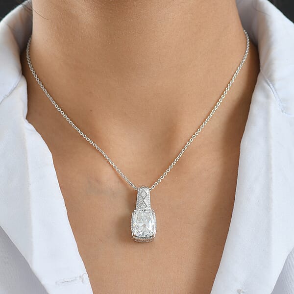 D'Joy Moissanite Pendant Necklace In Rhodium Over Sterling Silver 7.50 Ctw (20 Inches)
