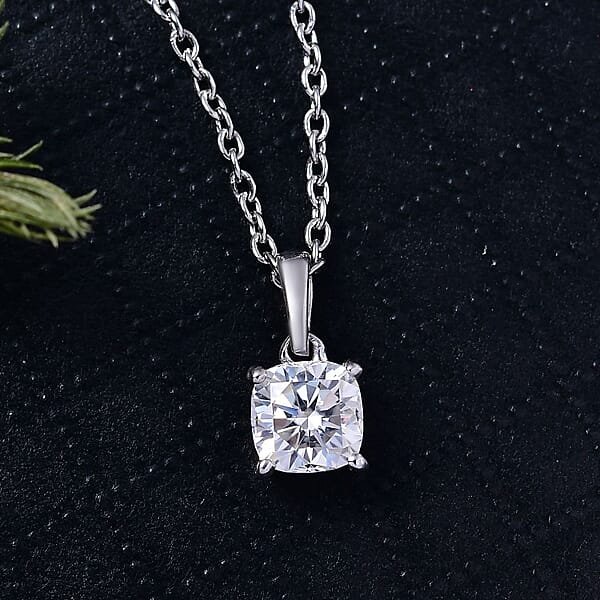 D'Joy Moissanite Solitaire Pendant Necklace In Platinum Over Sterling Silver 1.00 Ctw (20 Inches)