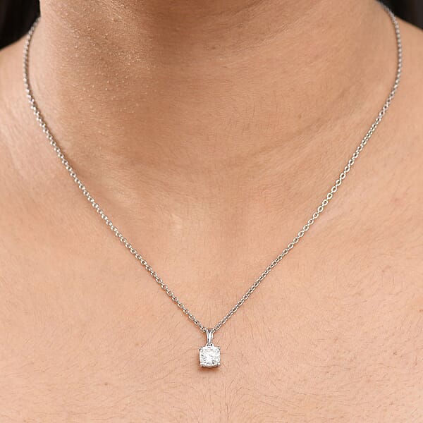 D'Joy Moissanite Solitaire Pendant Necklace In Platinum Over Sterling Silver 1.00 Ctw (20 Inches)