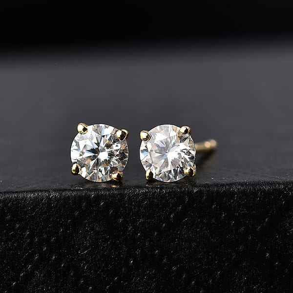 D'Joy Moissanite Stud Earrings In 18K Vermeil YG Over Sterling Silver 0.90 Ctw