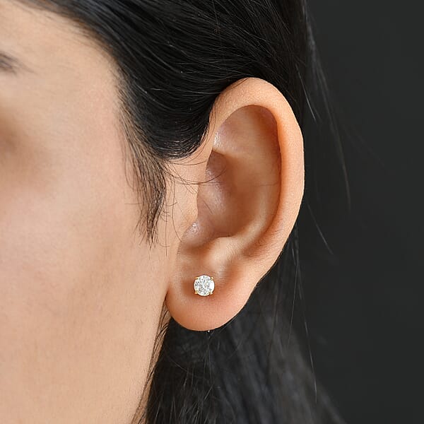 D'Joy Moissanite Stud Earrings In 18K Vermeil YG Over Sterling Silver 0.90 Ctw
