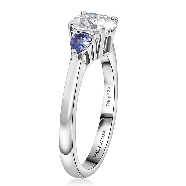 D'Joy Moissanite Tanzanite Ring In Rhodium Over Sterling Silver 1.60 Ctw