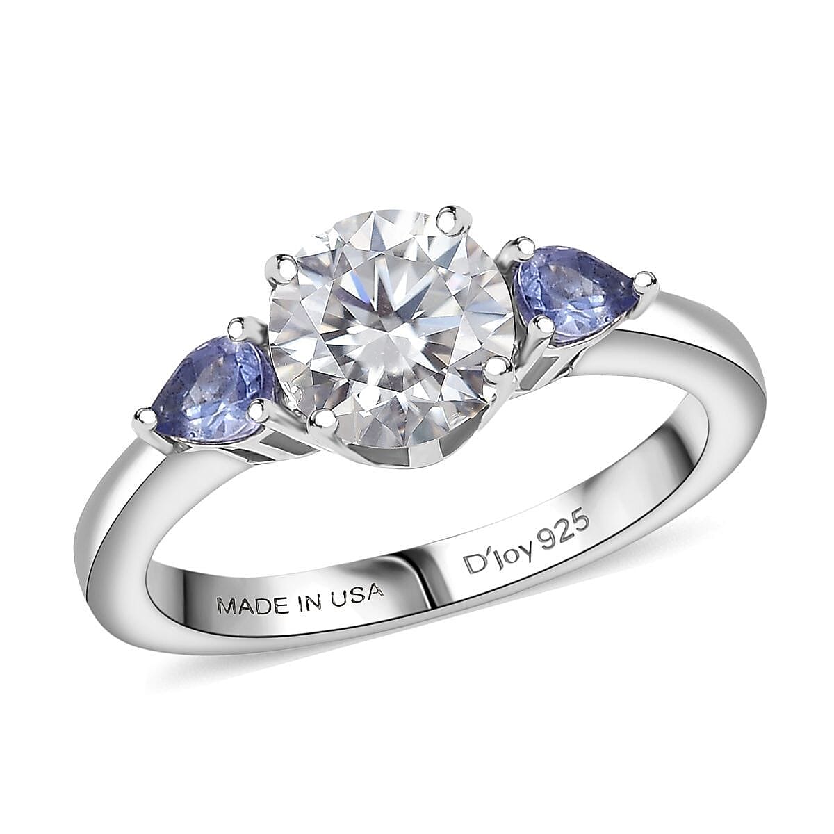 D'Joy Moissanite Tanzanite Ring in Rhodium Over Sterling Silver 1.60 ctw