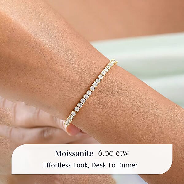 D'Joy Moissanite Tennis Bracelet 6.00 Ctw In 18K Vermeil Yellow Gold Over Sterling Silver (8.00 In)