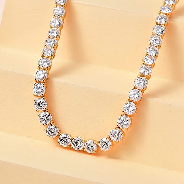 D'Joy Moissanite Tennis Necklace 18 Inches In Vermeil Yellow Gold Over Sterling Silver 37.00 Ctw