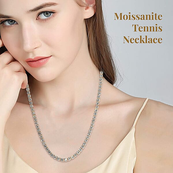 D'Joy Moissanite Tennis Necklace 18 Inches In Vermeil Yellow Gold Over Sterling Silver 37.00 Ctw