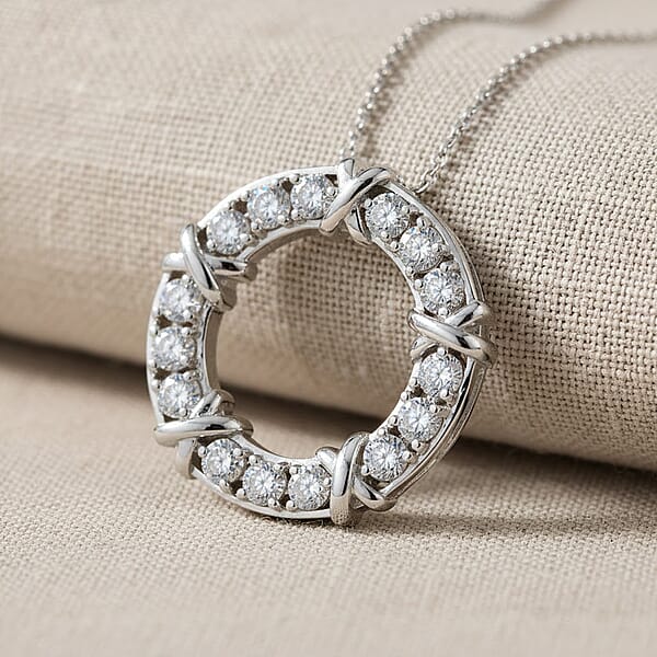 D'Joy Moissanite XOXO Pendant Necklace In Rhodium Over Sterling Silver 1.80 Ctw (20 Inches)
