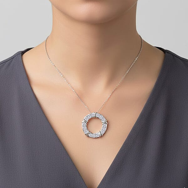 D'Joy Moissanite XOXO Pendant Necklace In Rhodium Over Sterling Silver 1.80 Ctw (20 Inches)
