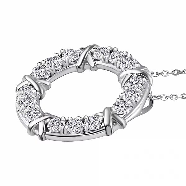 D'Joy Moissanite XOXO Pendant Necklace In Rhodium Over Sterling Silver 1.80 Ctw (20 Inches)
