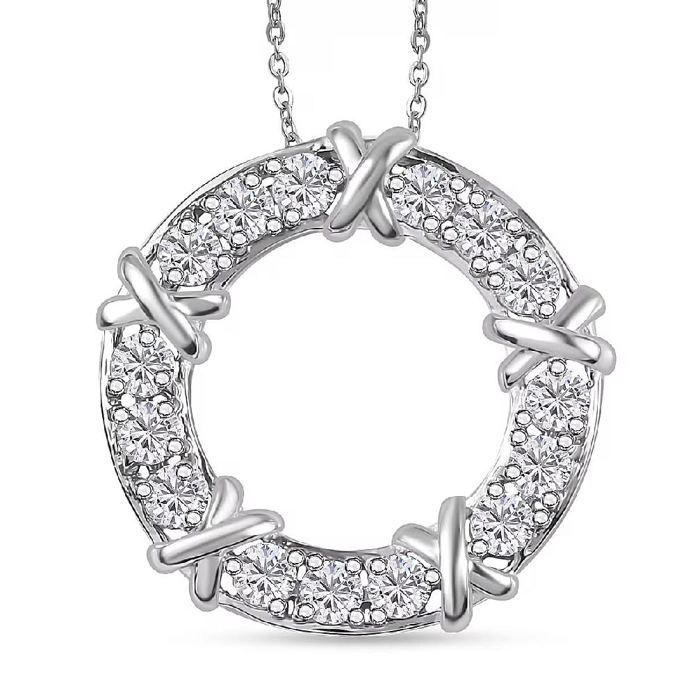 D'Joy Moissanite XOXO Pendant Necklace in Rhodium Over Sterling Silver 1.80 ctw (20 Inches)