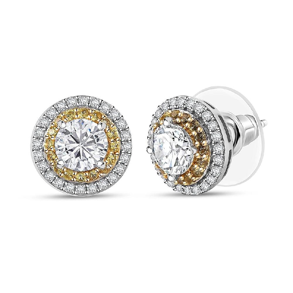 D'Joy Moissanite Yellow Sapphire Halo Earrings in Rhodium Over Sterling Silver 2.55 ctw
