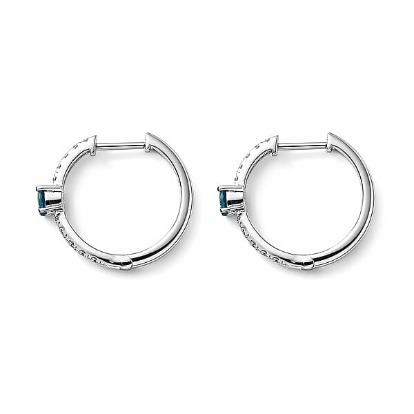 D'Joy Monte Belo Indicolite And Moissanite 0.90 Ctw Starlit Arc In Night Sky Earrings In Rhodium Over Sterling Silver