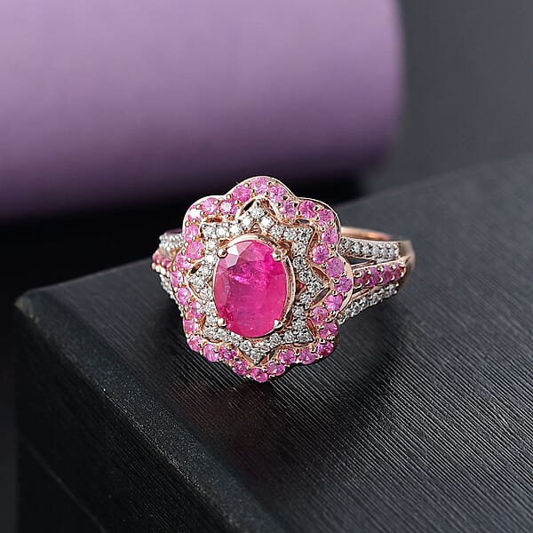 D'Joy Montepuez Ruby And Multi Gemstone 2.75 Ctw Ring In 18K Vermeil Yellow Gold Over Sterling Silver