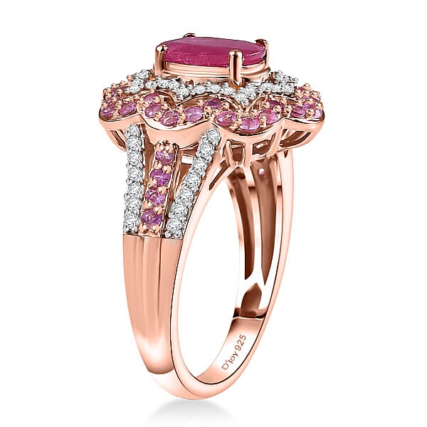 D'Joy Montepuez Ruby And Multi Gemstone 2.75 Ctw Ring In 18K Vermeil Yellow Gold Over Sterling Silver