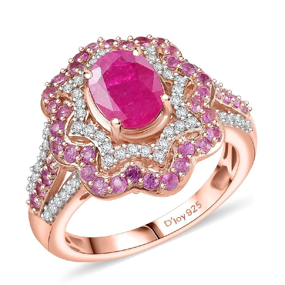 D'Joy Montepuez Ruby and Multi Gemstone 2.75 ctw Ring in 18K Vermeil Yellow Gold Over Sterling Silver