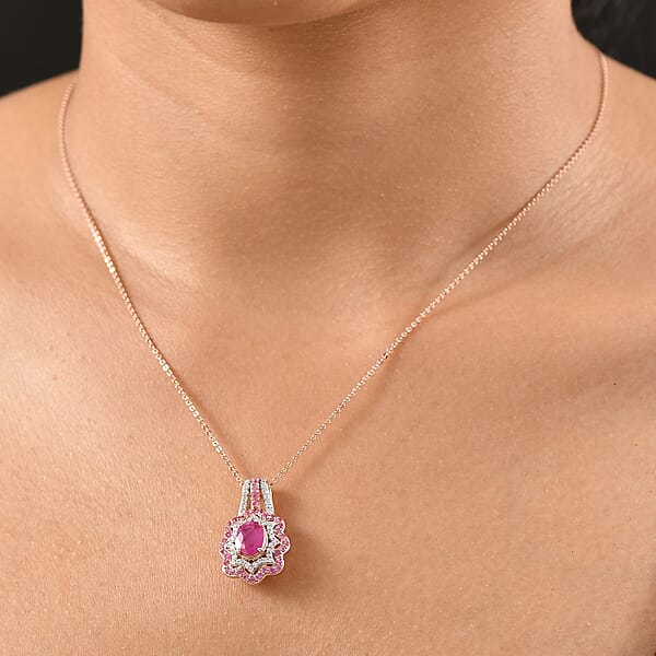D'Joy Montepuez Ruby And Multi Gemstone 2.80 Ctw Pendant Necklace In 18K Vermeil Rose Gold Over Sterling Silver 20 Inches
