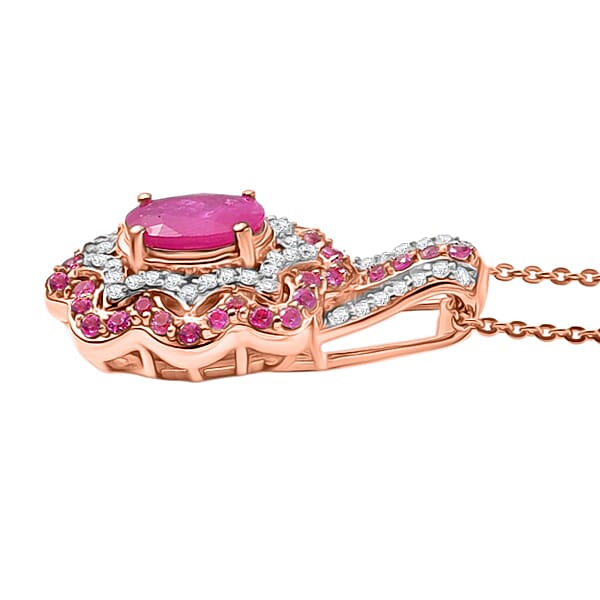D'Joy Montepuez Ruby And Multi Gemstone 2.80 Ctw Pendant Necklace In 18K Vermeil Rose Gold Over Sterling Silver 20 Inches