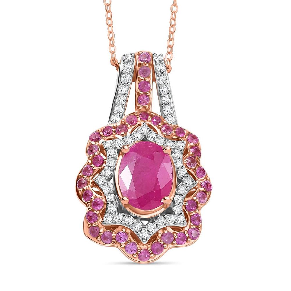 D'Joy Montepuez Ruby and Multi Gemstone 2.80 ctw Pendant Necklace in 18K Vermeil Rose Gold Over Sterling Silver 20 Inches