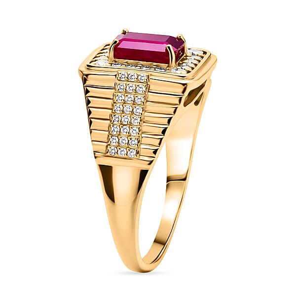 D'Joy Montepuez Ruby Moissanite Men's Ring In 18K Vermeil YG Over Sterling Silver 2.30 Ctw