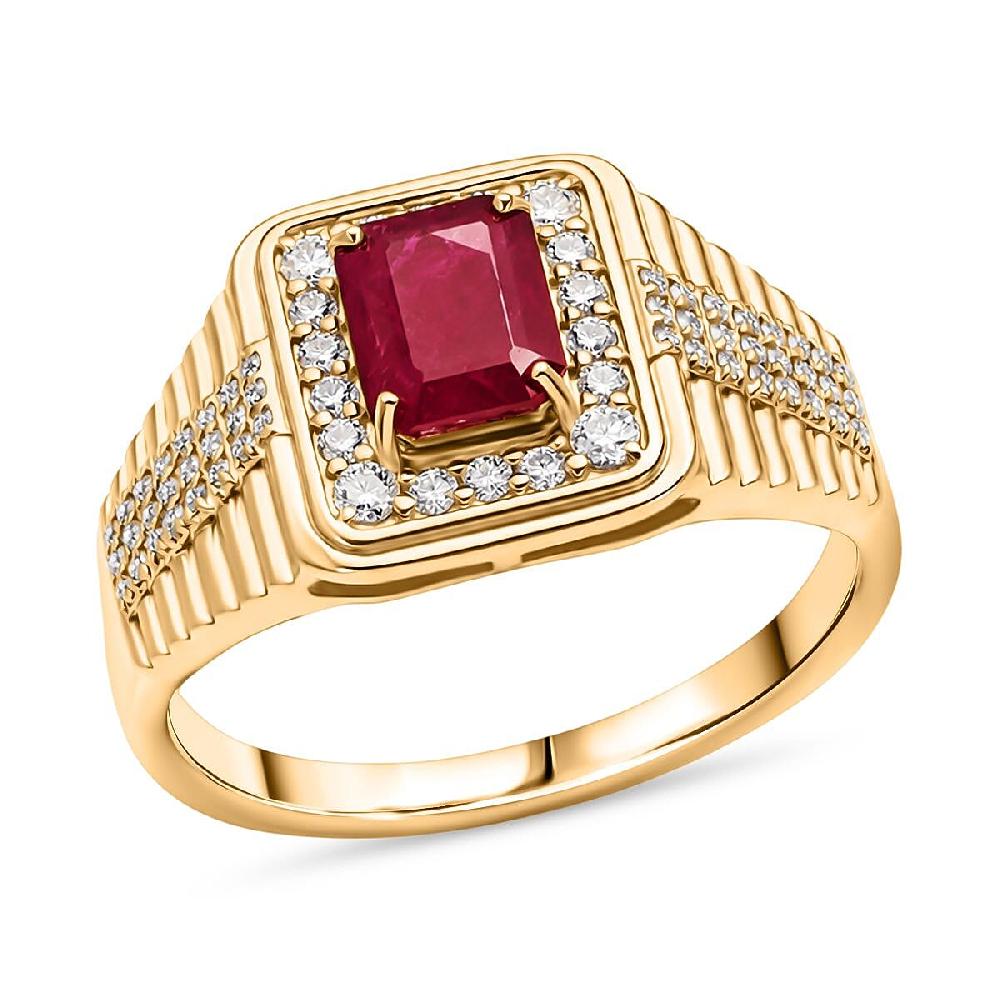 D'Joy Montepuez Ruby Moissanite Men's Ring in 18K Vermeil YG Over Sterling Silver 2.30 ctw