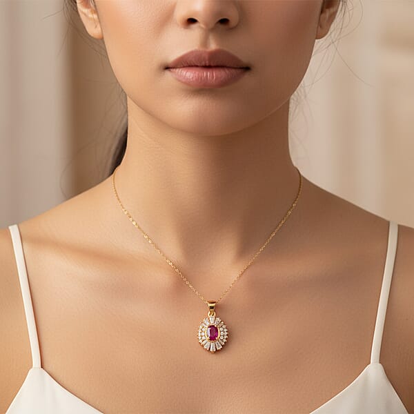 D'Joy Montepuez Ruby Moissanite Pendant Necklace In 18K Vermeil YG Over Sterling Silver 2.10 Ctw (20 Inches)