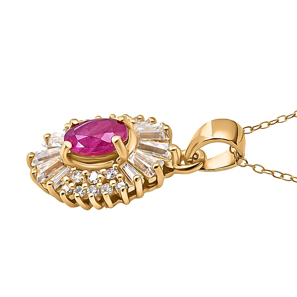 D'Joy Montepuez Ruby Moissanite Pendant Necklace In 18K Vermeil YG Over Sterling Silver 2.10 Ctw (20 Inches)