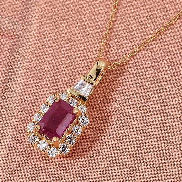 D'Joy Montepuez Ruby Moissanite Pendant Necklace In 18K Vermeil YG Over Sterling Silver 1.00 Ctw (20 Inches)
