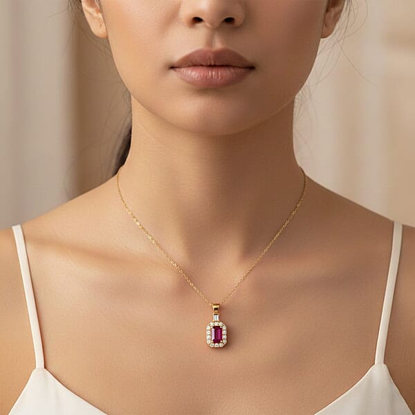 D'Joy Montepuez Ruby Moissanite Pendant Necklace In 18K Vermeil YG Over Sterling Silver 1.00 Ctw (20 Inches)