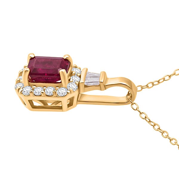 D'Joy Montepuez Ruby Moissanite Pendant Necklace In 18K Vermeil YG Over Sterling Silver 1.00 Ctw (20 Inches)